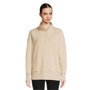 Time and Tru Beige Pullover Button-Neck Sweatshirt